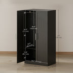 Black Wood-Effect Wardrobe | 63" Tall Armoire Closet with 2 Doors and Hanging Rod