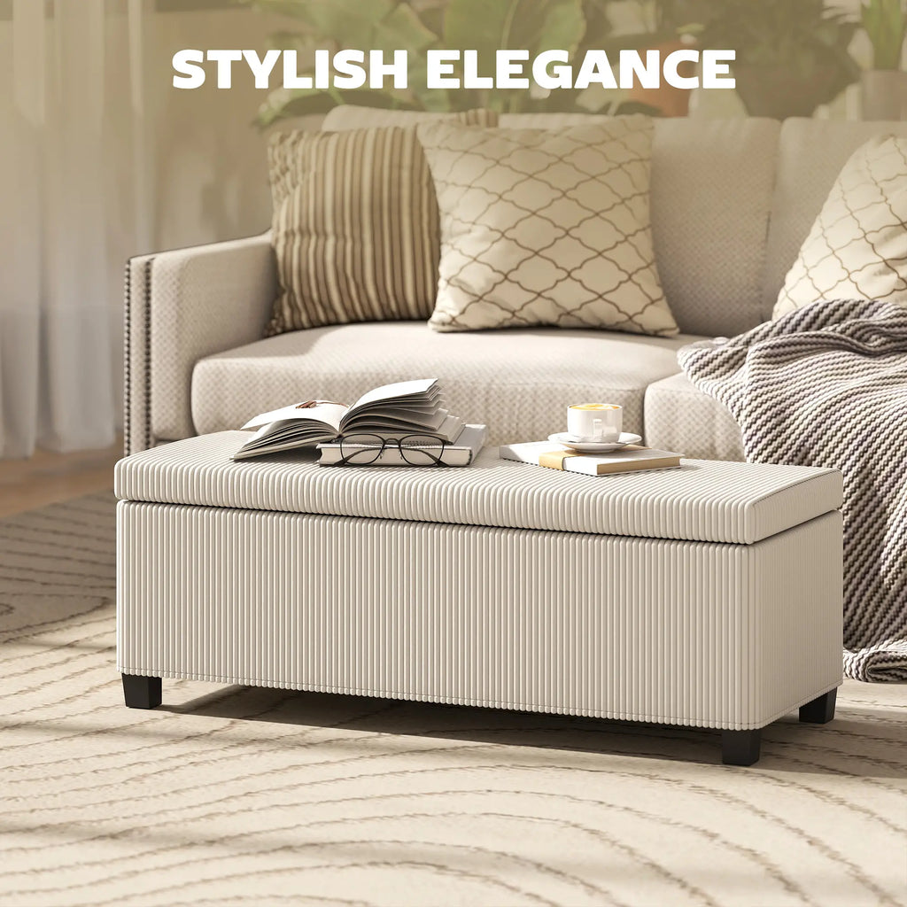 Ivory Storage Ottoman | Ribbed Bedroom Storage Bench