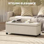 Ivory Storage Ottoman | Ribbed Bedroom Storage Bench