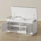 White Shoe Storage Bench | 2-Cabinet Farmhouse Bench with Cushion