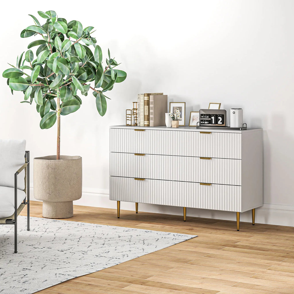 White Dresser | 6-Drawer Chest of Drawers with Gold Legs