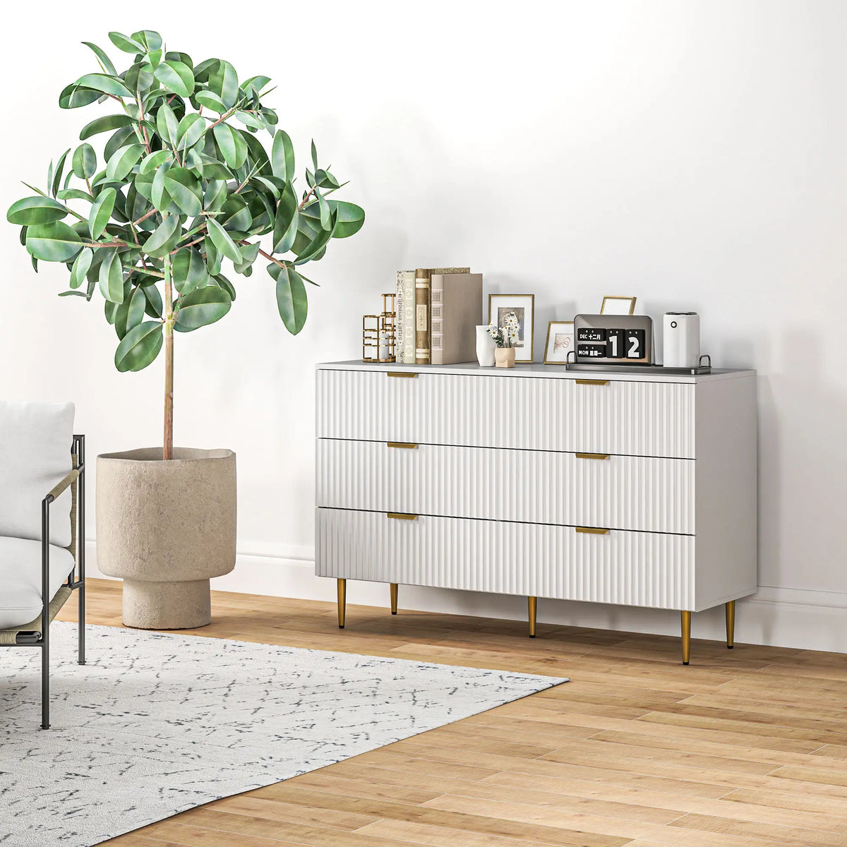 White Dresser | 6-Drawer Chest of Drawers with Gold Legs
