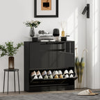 Black Shoe Cabinet | Entryway Shoe Storage with Tilt-Out Drawer
