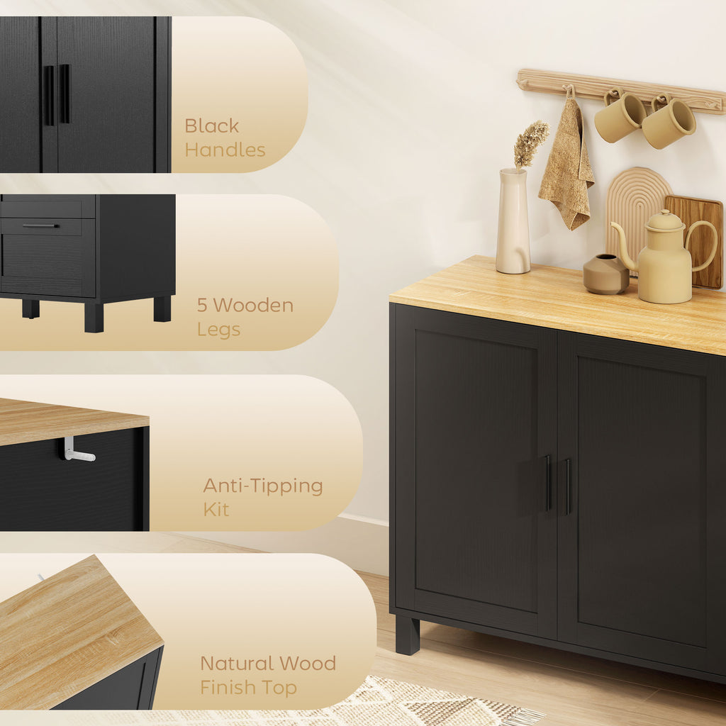Black Modern Buffet Sideboard | 47.2" Wide Cabinet with Soft-Close Doors and 3 Drawers