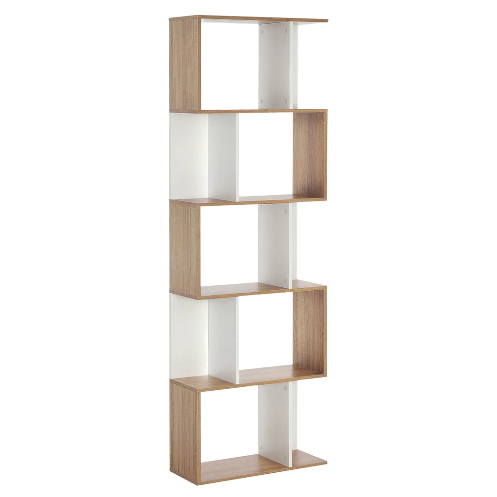 White & Oak Bookshelf | S-Shape Open Storage Shelf