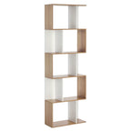 White & Oak Bookshelf | S-Shape Open Storage Shelf