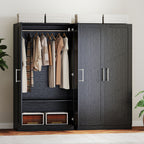 Black Wood-Effect Wardrobe | 63" Tall Armoire Closet with 2 Doors and Hanging Rod