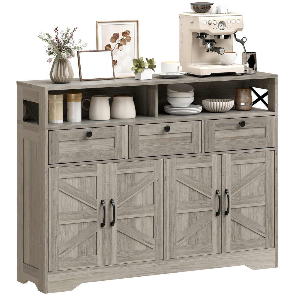 Grey Barn Door Sideboard | 47.2" Buffet Cabinet with Drawers and Adjustable Shelves