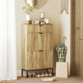 Oak Narrow Shoe Storage Cabinet | 41.5" Entryway Cabinet with Flip Drawers, Holds 8 Pairs