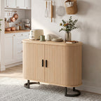Natural Wood Sideboard Buffet Cabinet with Curved Tambour Doors - lifestyle view