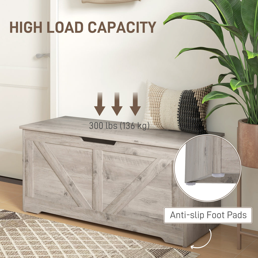 Grey Oak Barn Door Storage Bench | Entryway Storage Chest