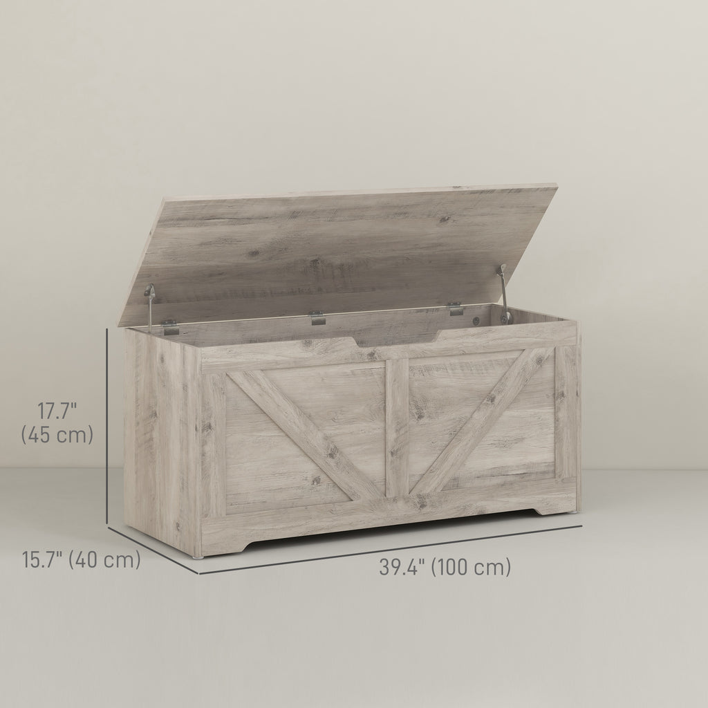 Grey Oak Barn Door Storage Bench | Entryway Storage Chest