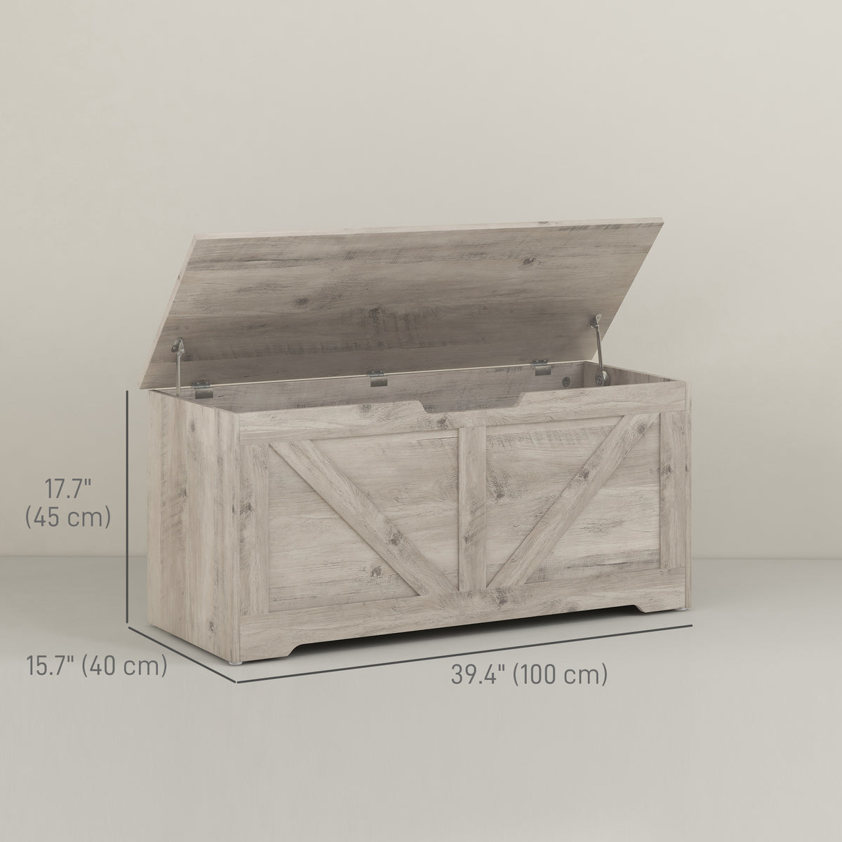 Grey Oak Barn Door Storage Bench | Entryway Storage Chest