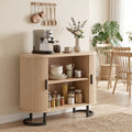 Natural Wood Sideboard Buffet Cabinet with Curved Tambour Doors - front view