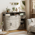 Grey Barn Door Sideboard | 47.2" Buffet Cabinet with Drawers and Adjustable Shelves