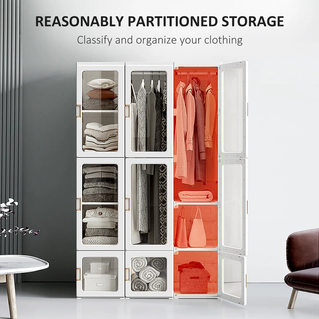 Foldable Modular Wardrobe | 9-Cube Portable Closet with Clear Doors