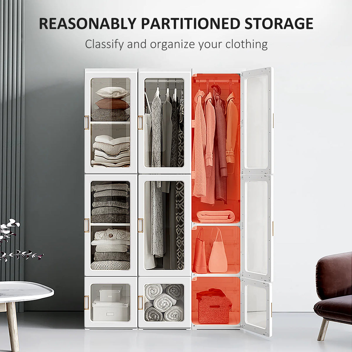 Foldable Modular Wardrobe | 9-Cube Portable Closet with Clear Doors