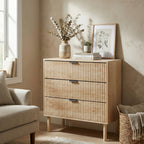 Natural Oak Chest of Drawers | Fluted 3-Drawer Dresser