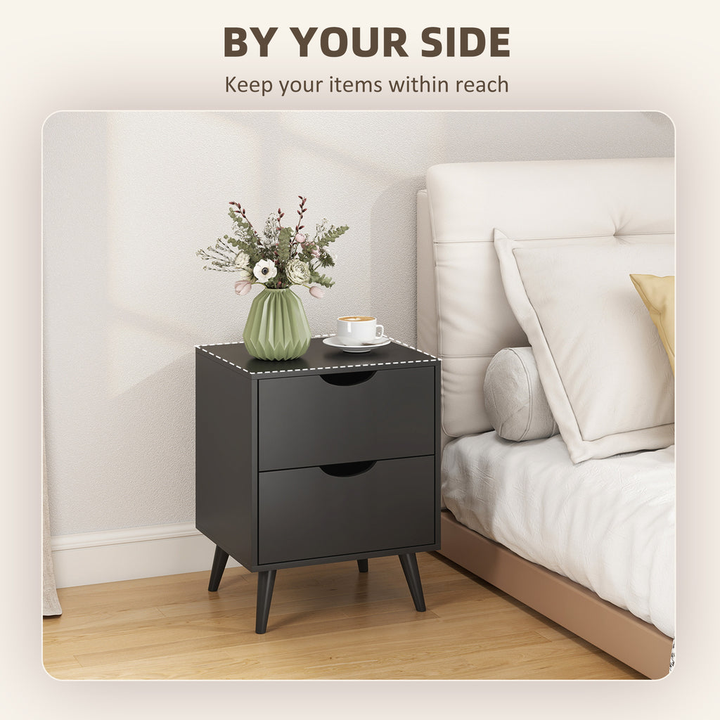 Black Nightstand Set of 2 | 19.9" Bedside Tables with Pine Wood Legs