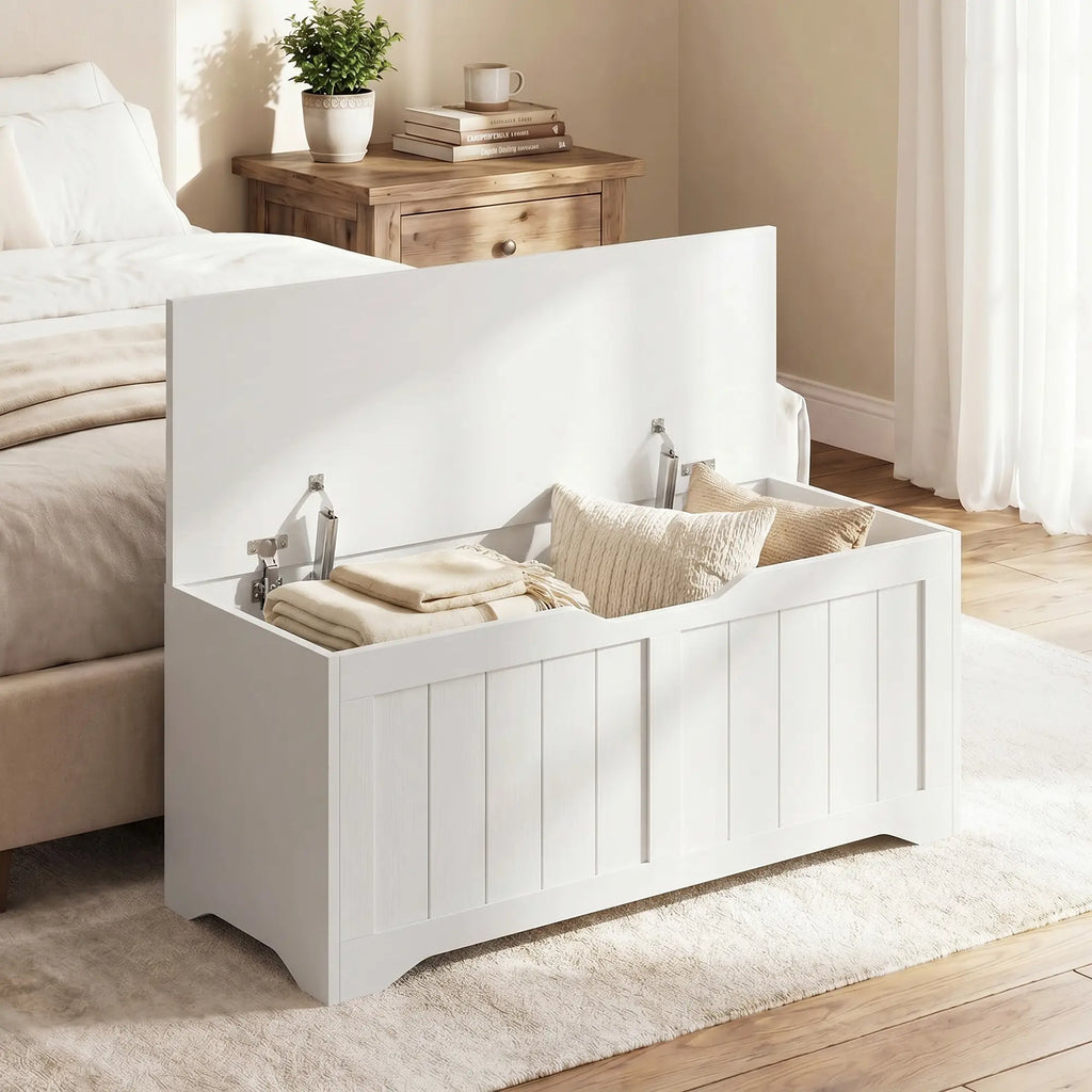 White Storage Trunk | Flip-Top Bedroom Storage Bench