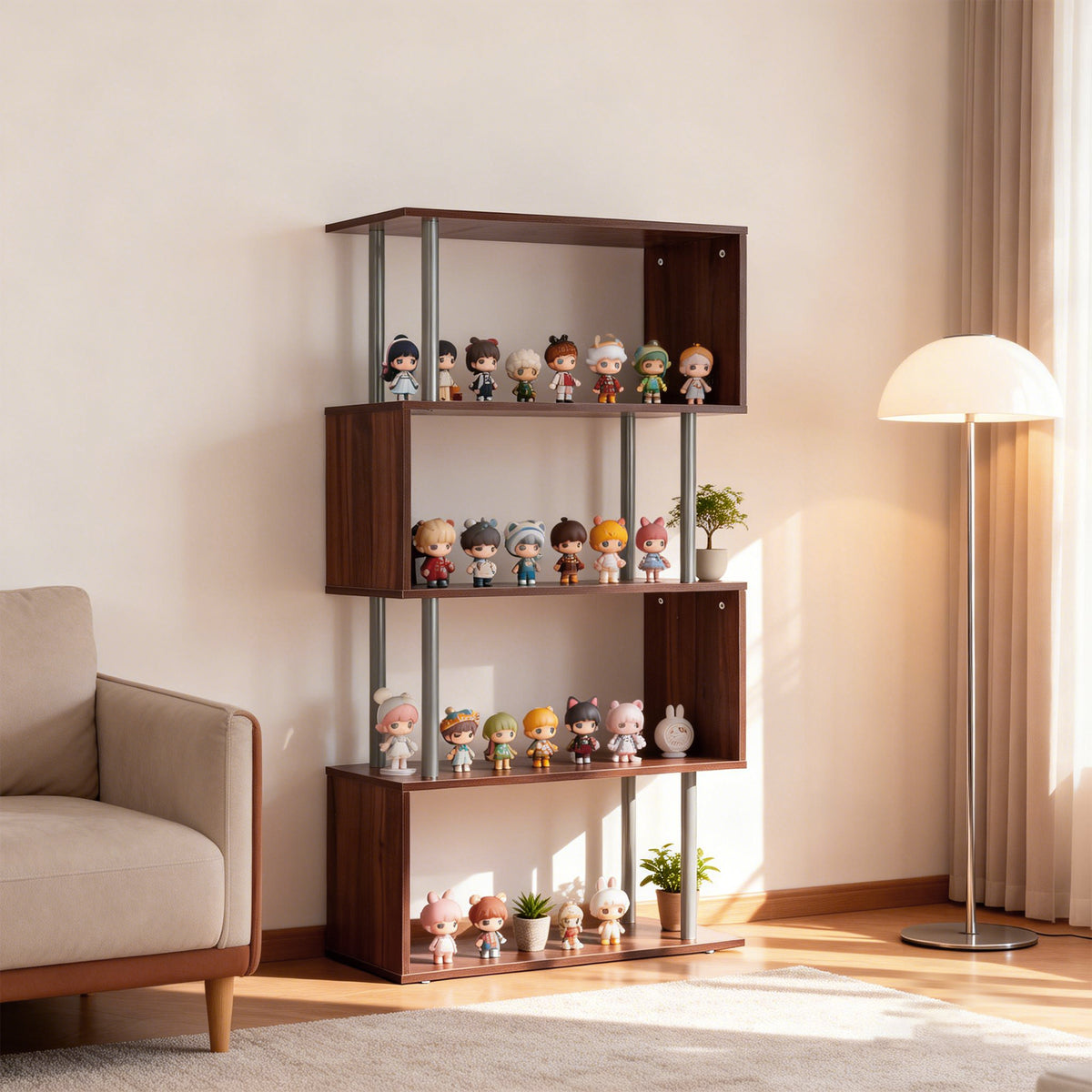 Walnut S-Shaped Wooden Bookcase - lifestyle view 2