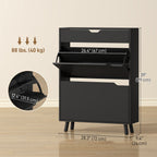 Black Narrow Shoe Cabinet | 39" Entryway Storage for 12 Pairs of Shoes