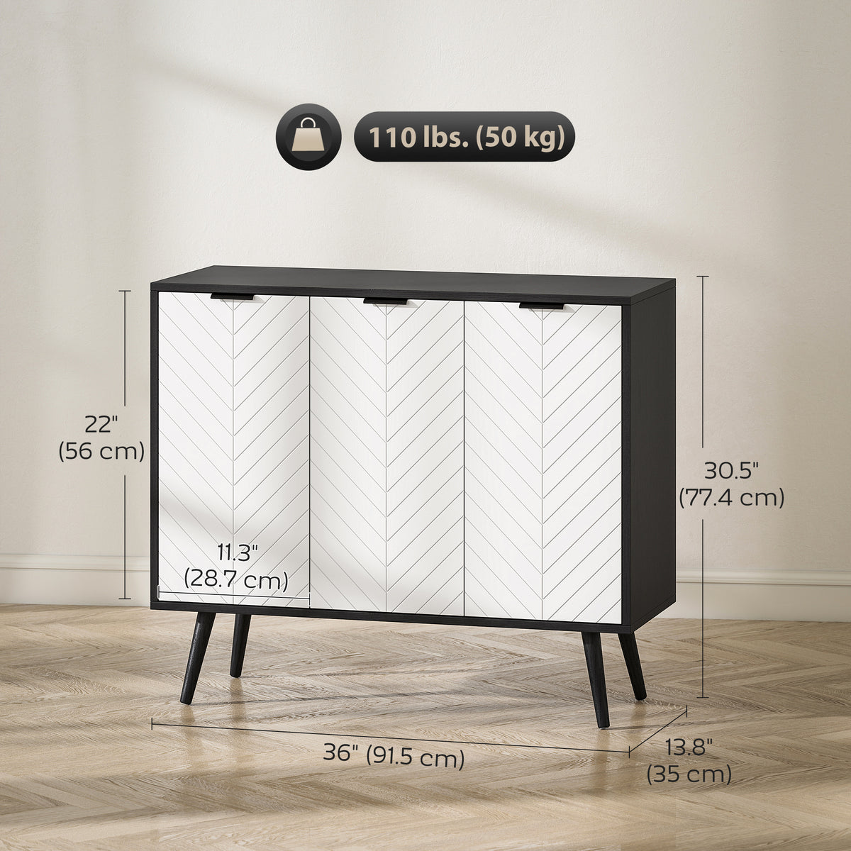 Modern Black Buffet Sideboard - open cabinet view