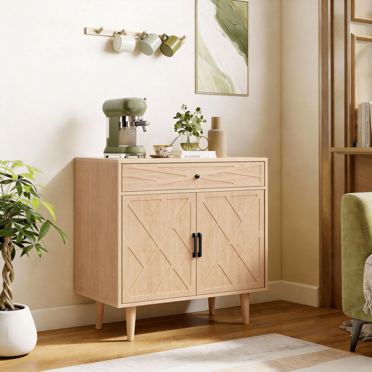 Modern Oak Buffet Sideboard with Patterned Doors - lifestyle view 2