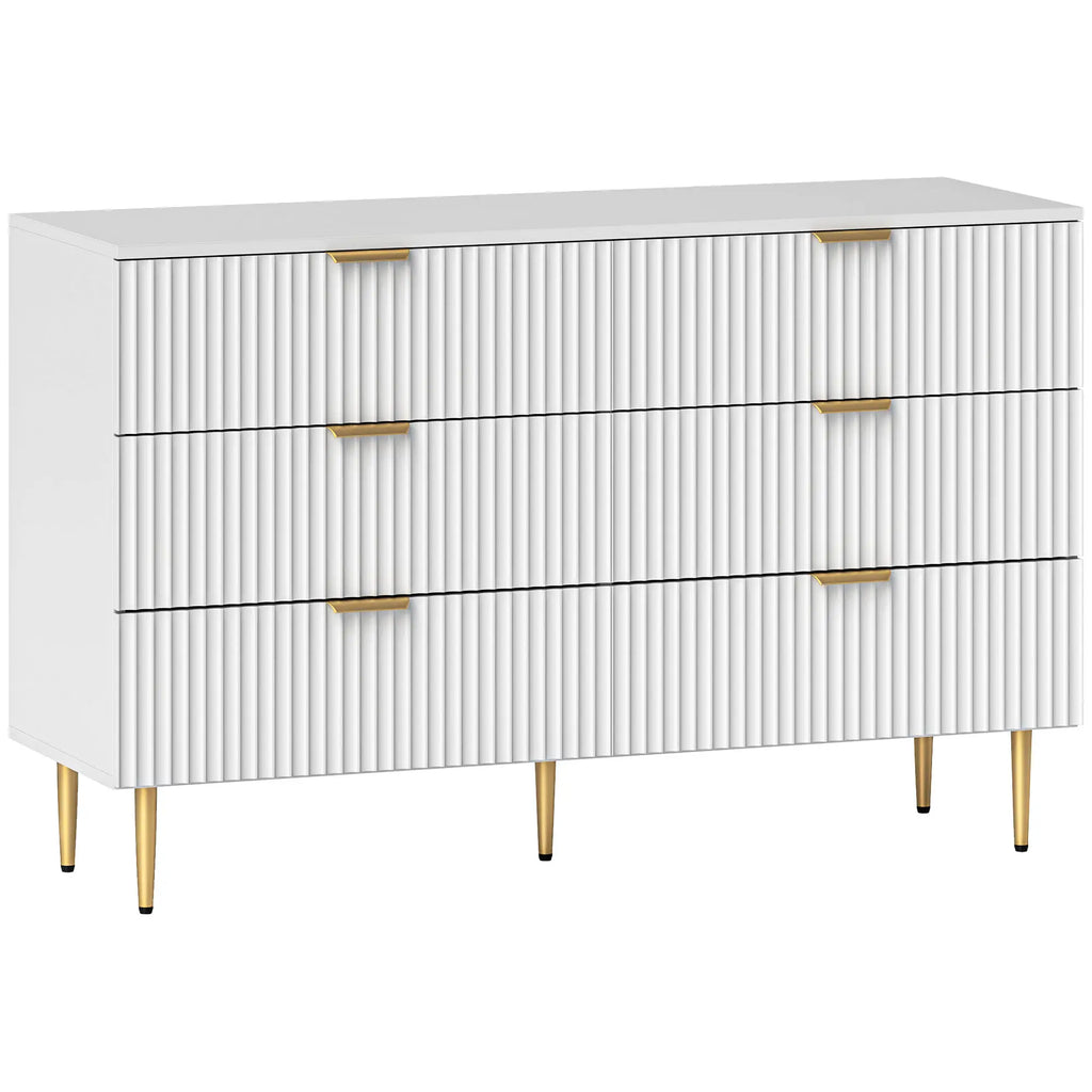White Dresser | 6-Drawer Chest of Drawers with Gold Legs