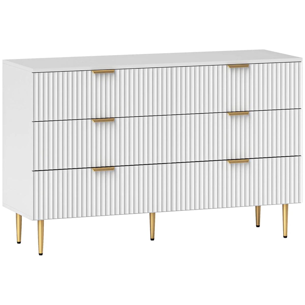 White Dresser | 6-Drawer Chest of Drawers with Gold Legs