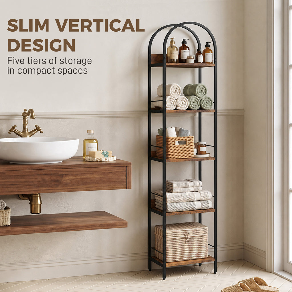 Rustic Brown Arched Bookshelf - dimensions