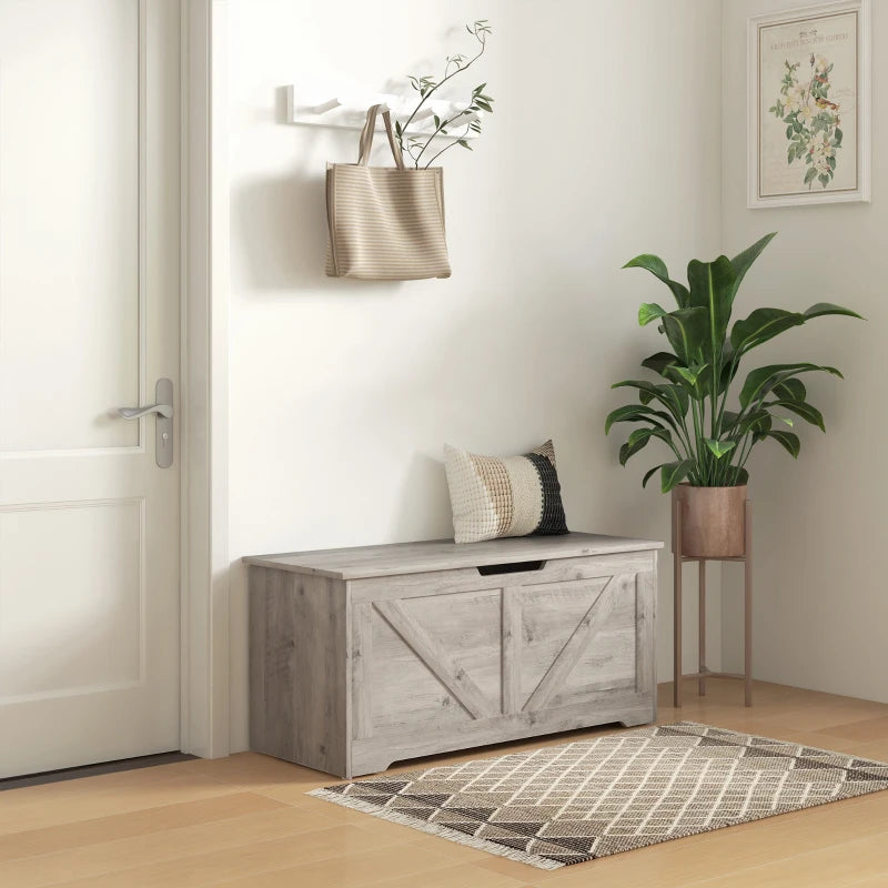 Grey Oak Barn Door Storage Bench | Entryway Storage Chest