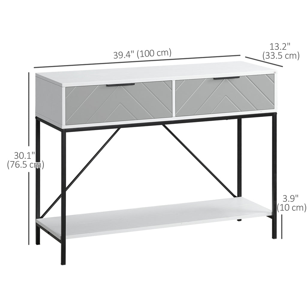 White Console Table with Drawers | 39.25" Entryway Table with Storage Shelf