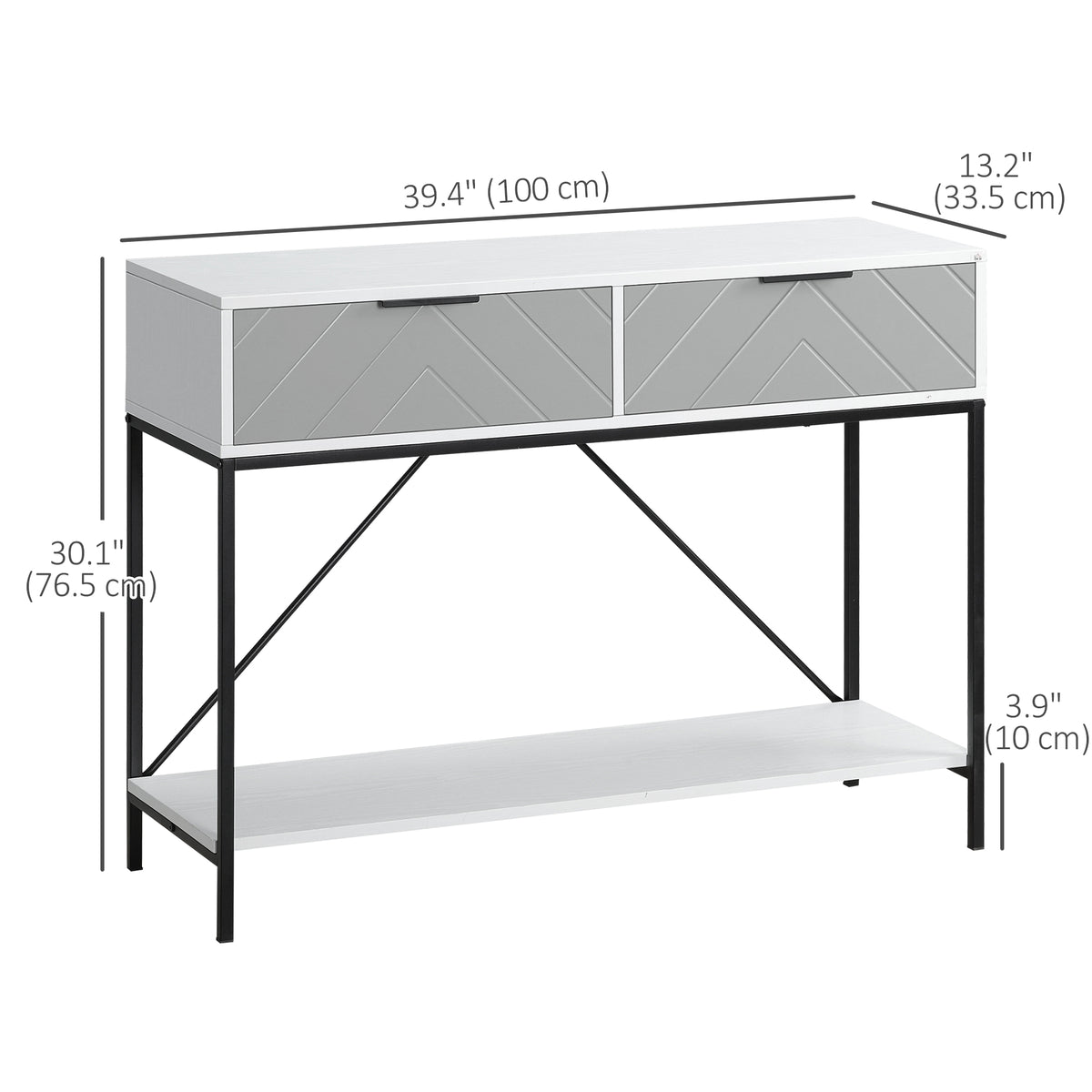 White Console Table with Drawers | 39.25" Entryway Table with Storage Shelf