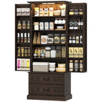 Brown 72" LED Kitchen Pantry Cabinet | Buffet Storage with 10 Door Shelves
