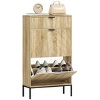 Oak Narrow Shoe Storage Cabinet | 41.5" Entryway Cabinet with Flip Drawers, Holds 8 Pairs