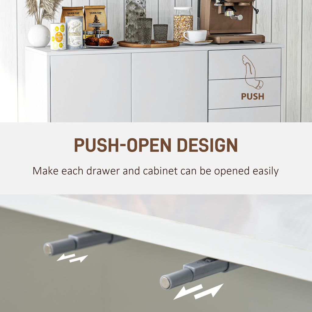White Kitchen Sideboard Cabinet | 46.1" Push-Open Coffee Bar with Drawers