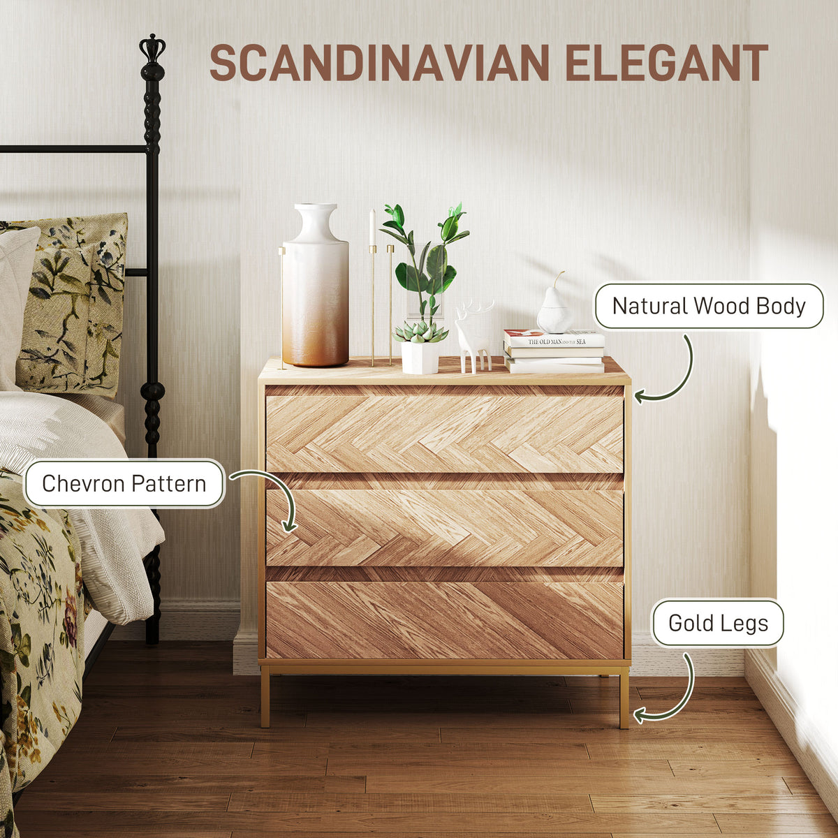 Natural Wood Chest of Drawers - detail view