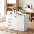 White Faux Marble Kitchen Island | 45.7" Storage Cabinet with 4 Drawers