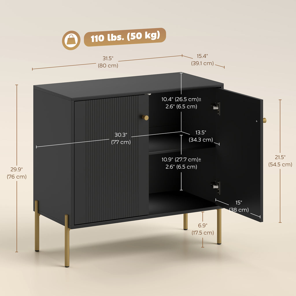 Modern Black Buffet Sideboard with Fluted Doors - open doors view