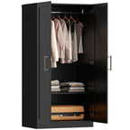 Black Wood-Effect Wardrobe | 63" Tall Armoire Closet with 2 Doors and Hanging Rod