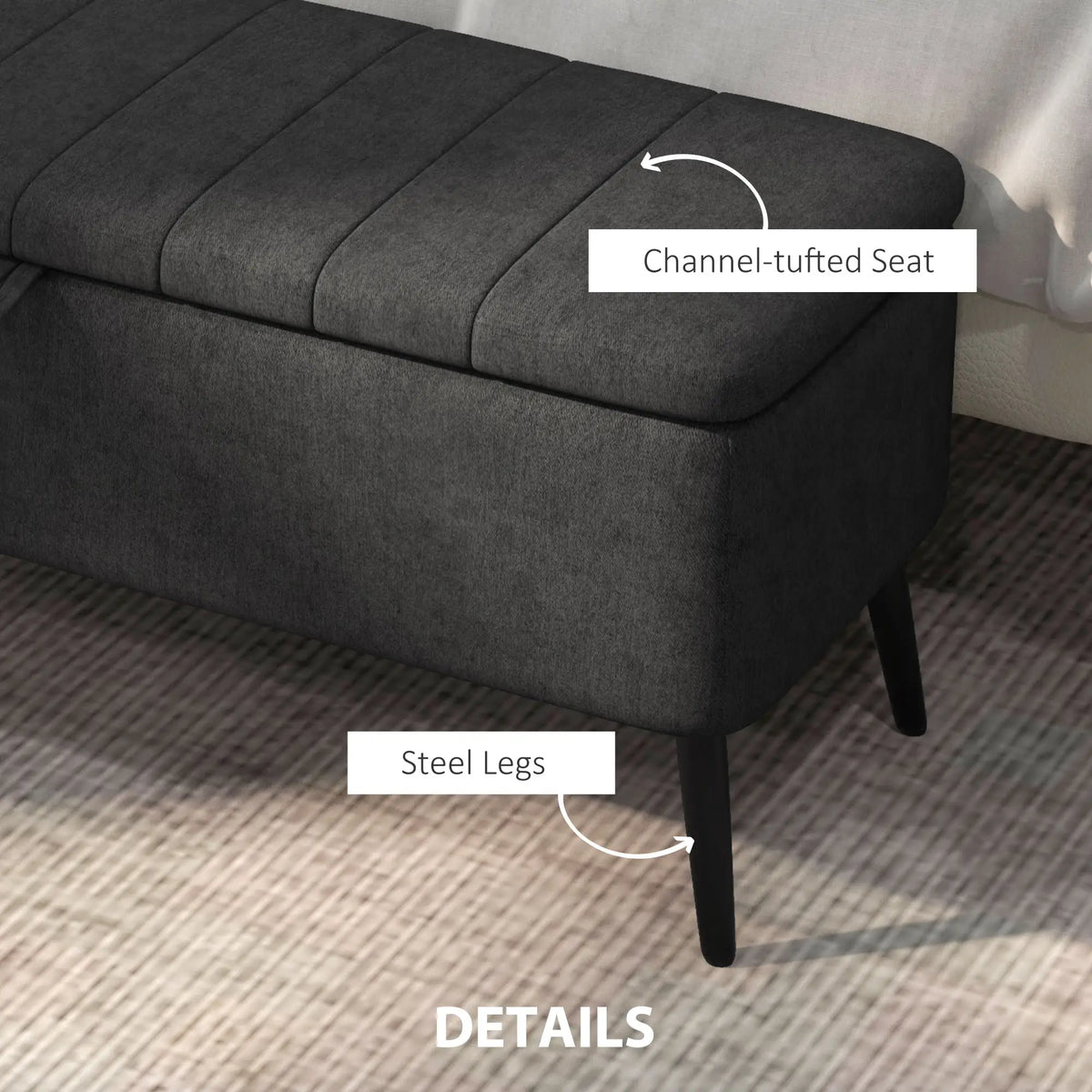 Charcoal Storage Ottoman | Entryway & Bedroom Storage Bench