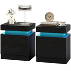 Black Nightstand Set of 2 | 20.5" LED Bedside Tables with Drawers