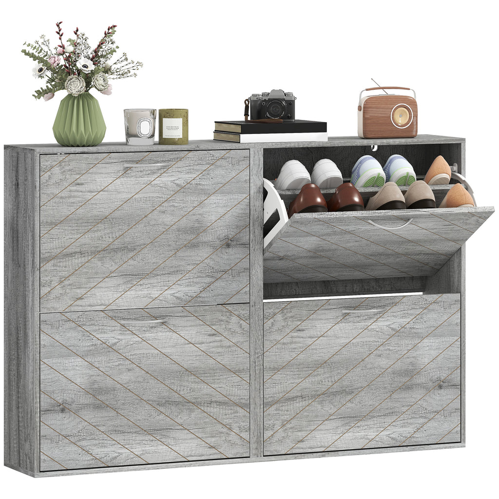 Grey Shoe Storage Cabinet | 45.5" Wide Entryway Cabinet with 4 Flip Drawers
