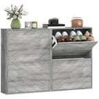 Grey Shoe Storage Cabinet | 45.5" Wide Entryway Cabinet with 4 Flip Drawers