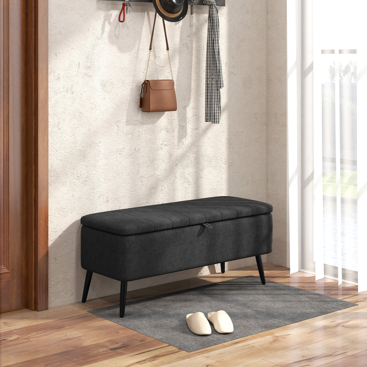 Charcoal Storage Ottoman | Entryway & Bedroom Storage Bench