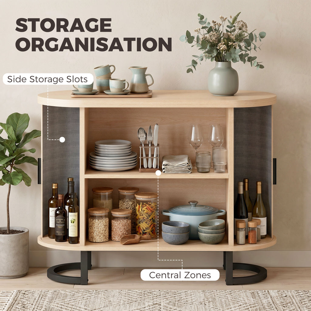 Natural Wood Sideboard Buffet Cabinet with Curved Tambour Doors - dimensions