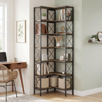 Rustic Brown L-Shaped Corner Bookshelf - detail view 2