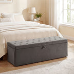 Grey Storage Ottoman | Large Tufted Bedroom Storage Bench