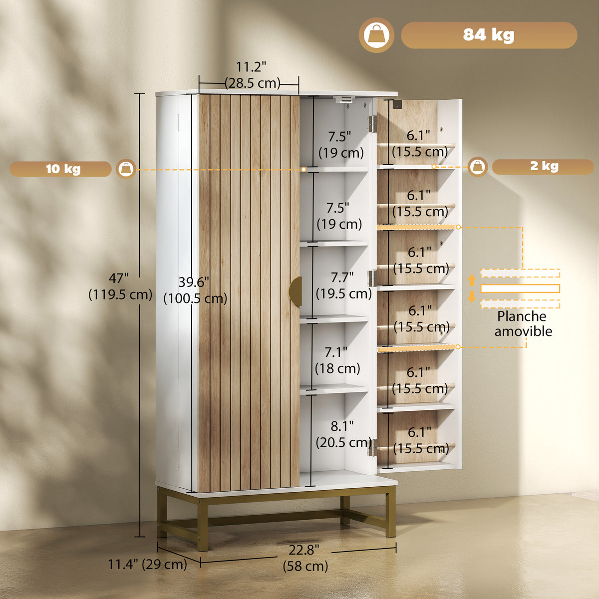 White Kitchen Pantry Cabinet | 47" Freestanding Storage Cabinet with 12 Door Shelves